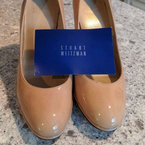 Stuart Weitzman 8.5 nude patent leather platform round toe high heel pumps - Picture 7 of 8